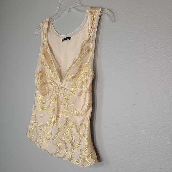 Cream and Metallic Gold Layered Chiffon Blouse - S - Picture 8 of 12